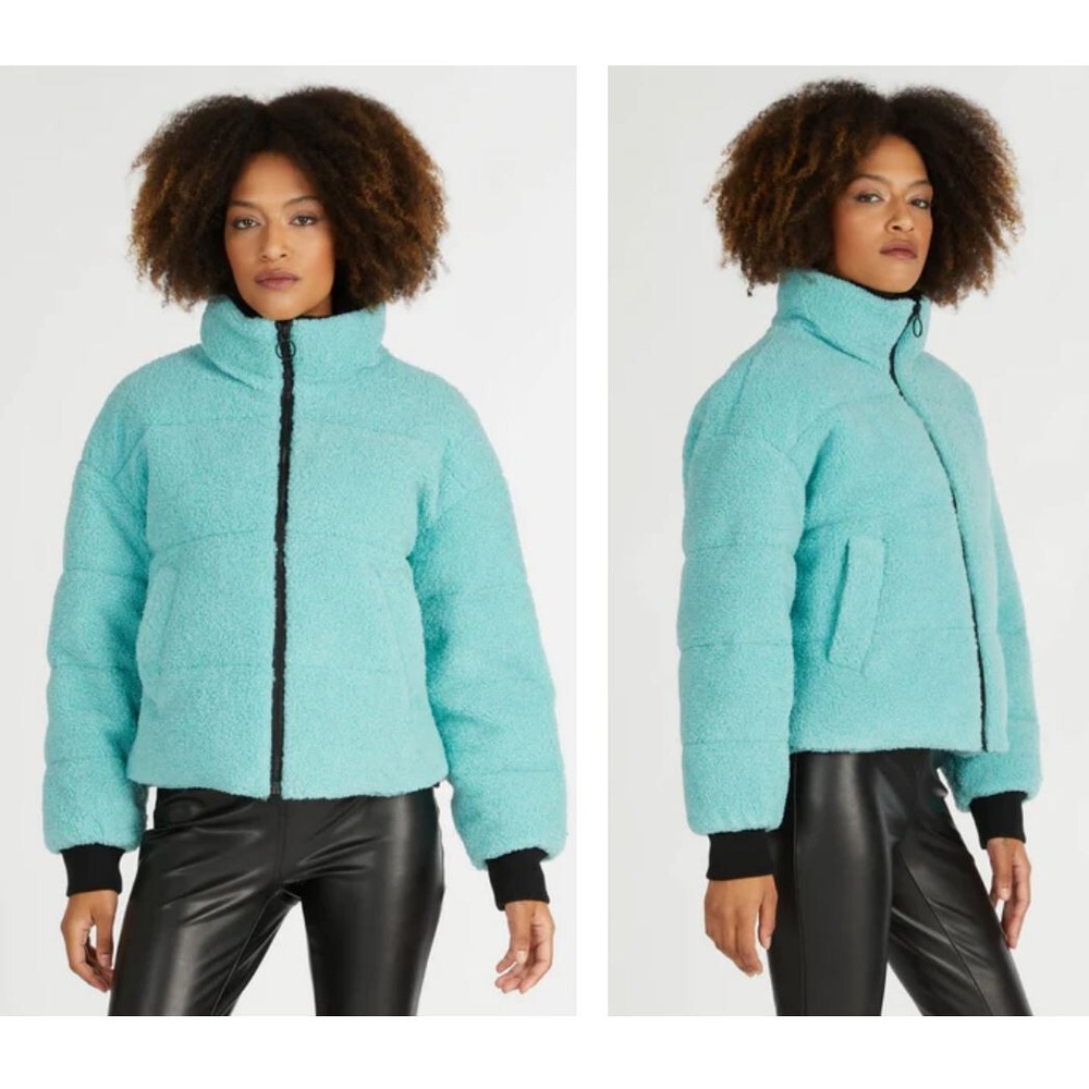 NVLT women coat jacket R4340NVL pockets sherpa blue tiffany vegan sz L $189